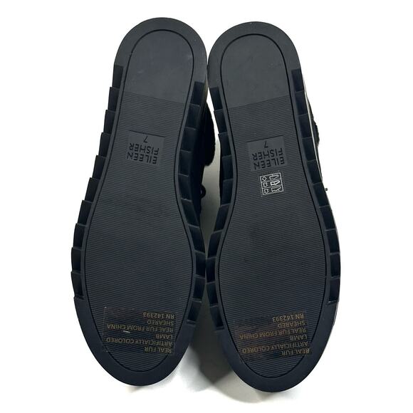 Eileen Fisher Kenille Black Nubuck Bootie Shearling Trim Wedge Womens 7 New $255 - Picture 10 of 10